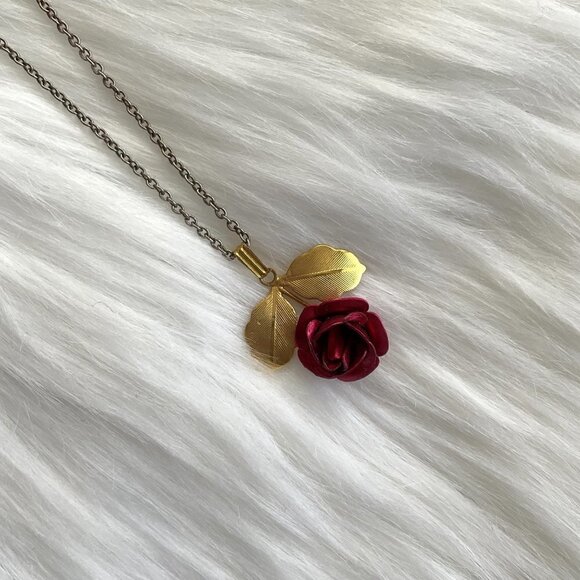 RED ROSE NECKLACE VINTAGE - Picture 4 of 8